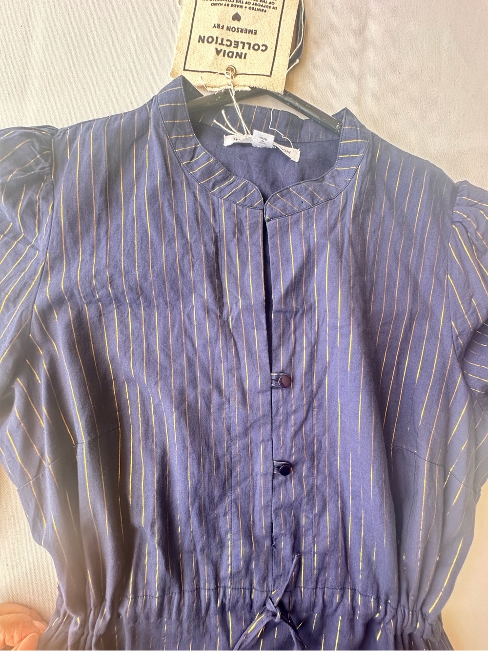 Emerson Fry India collection Navy Pinstripe Tiered Maxi Dress size S 100cotton - Picture 6 of 7